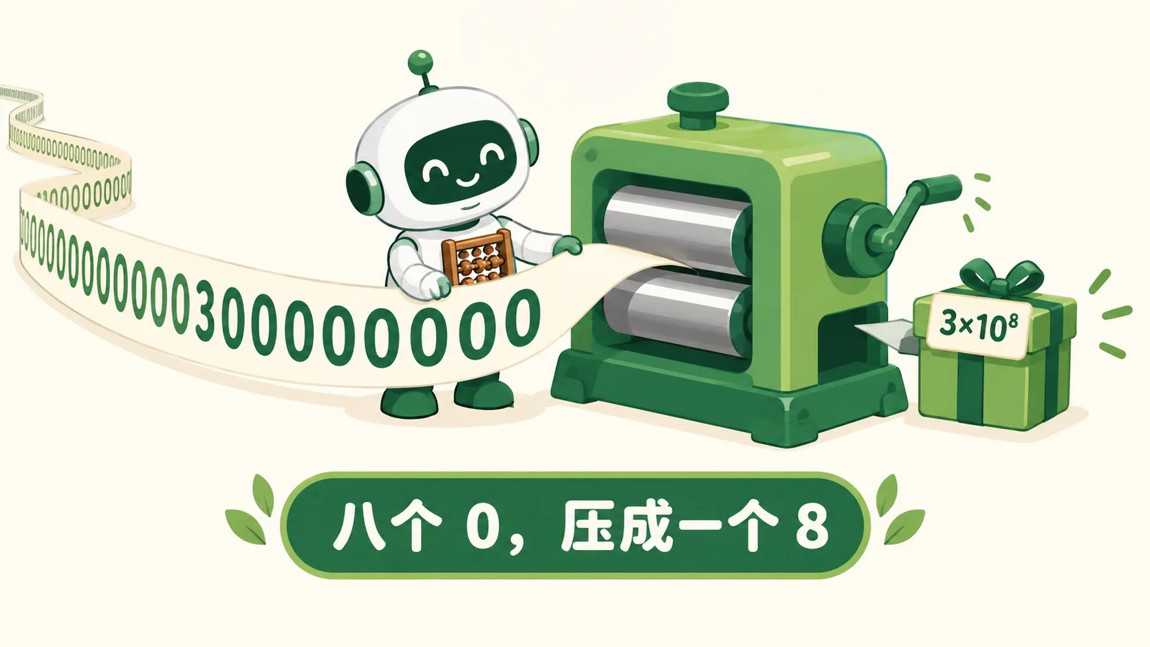 一长串 300000000 被压成小盒子 3×10⁸