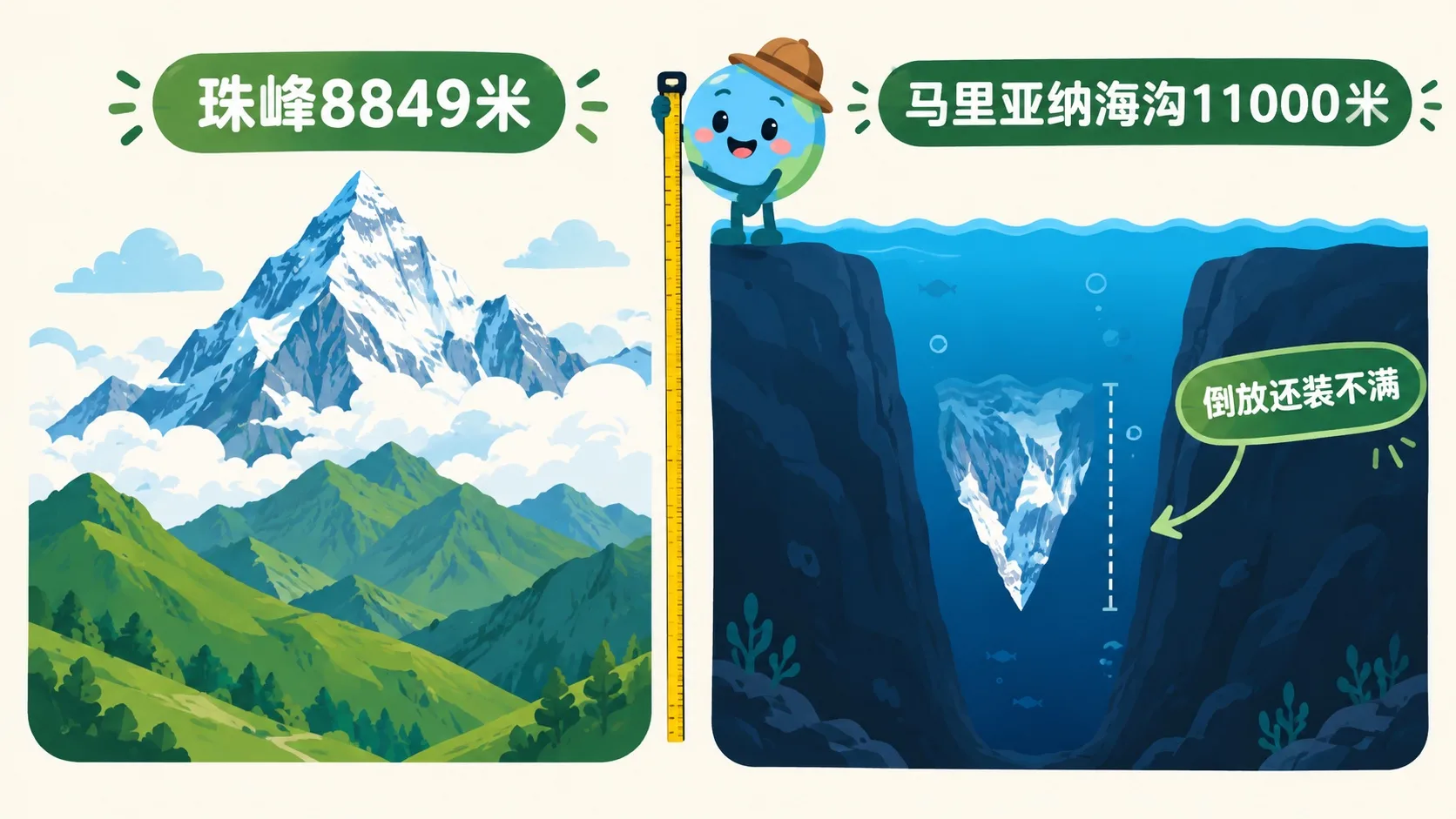 马里亚纳海沟与珠峰深度对比