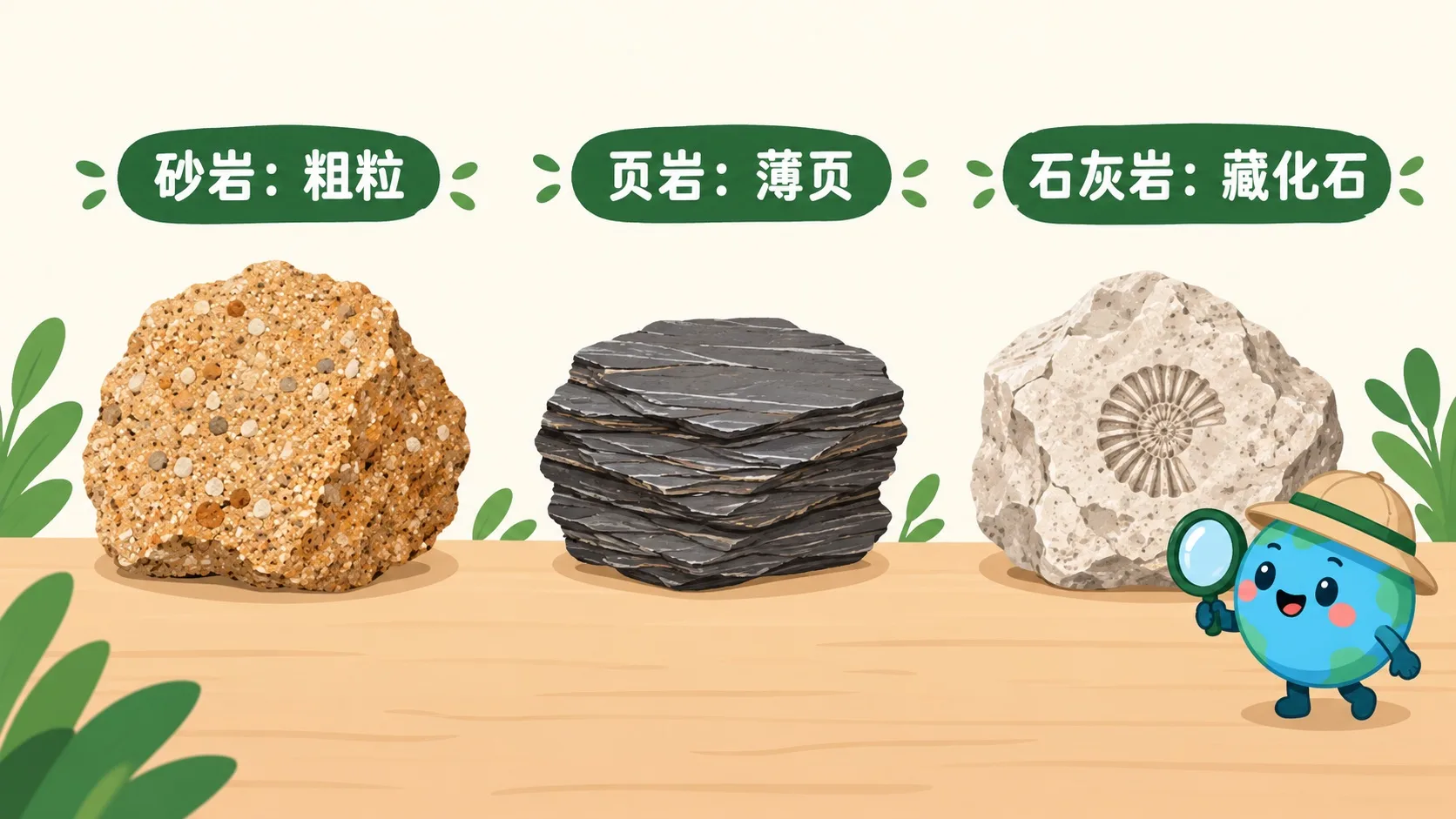 砂岩页岩石灰岩三块标本