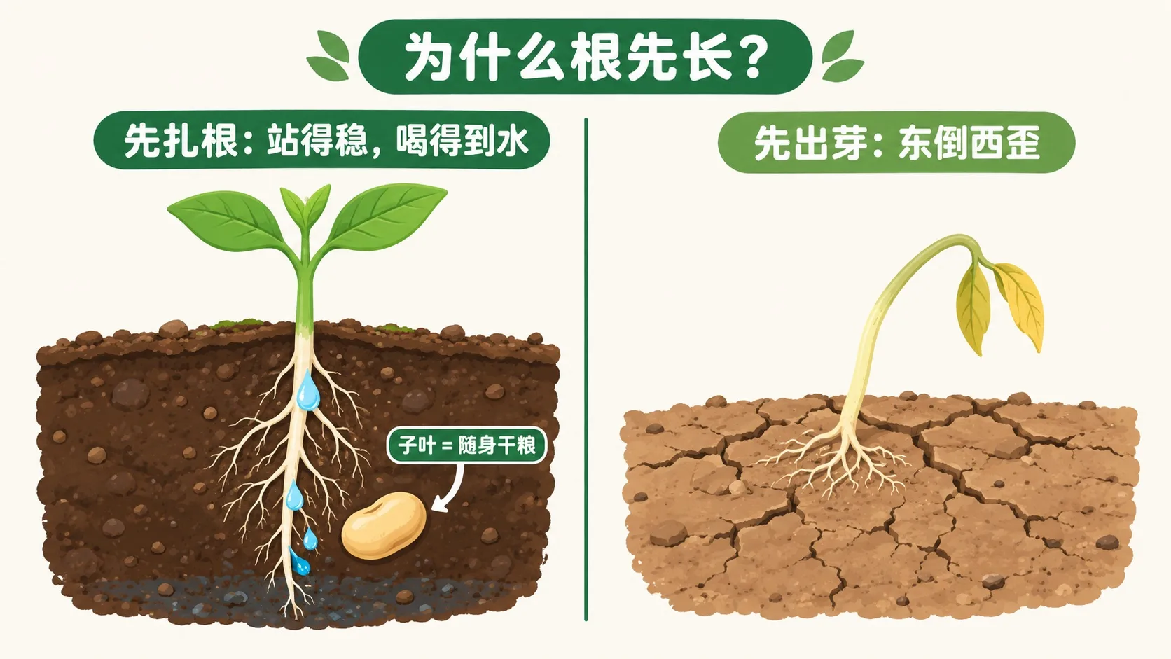 为什么根先长：先扎根 vs 先出芽