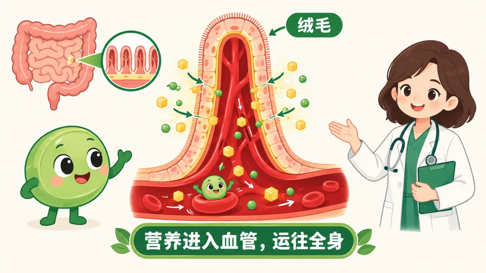 绒毛内的毛细血管吸收营养