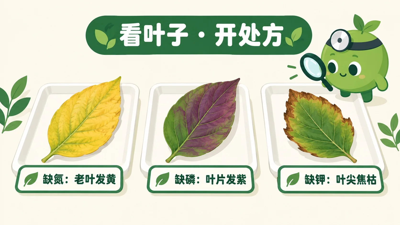 缺素症状对比：黄叶、紫叶、焦尖