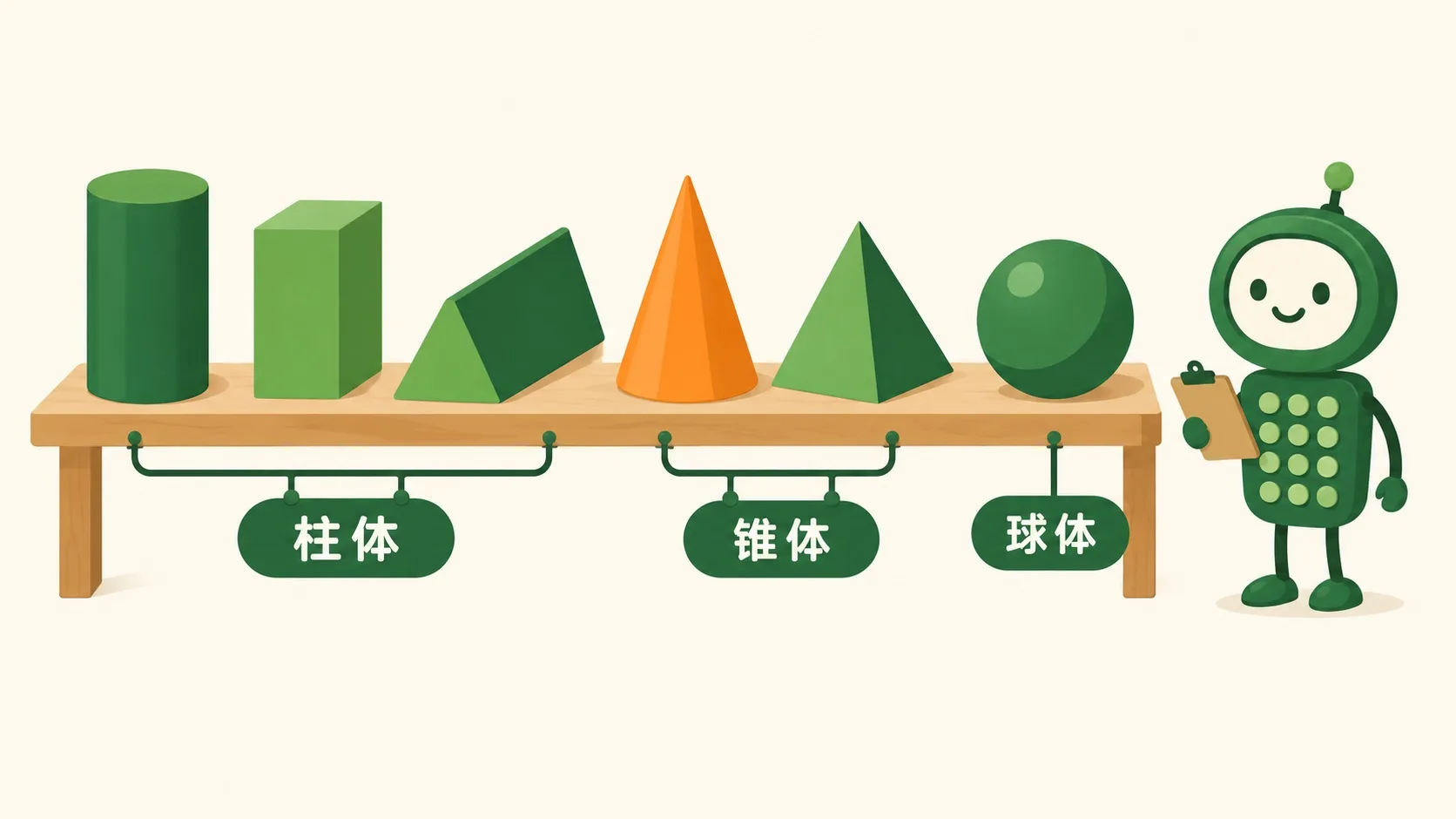 积木家族合影：柱体、锥体、球体