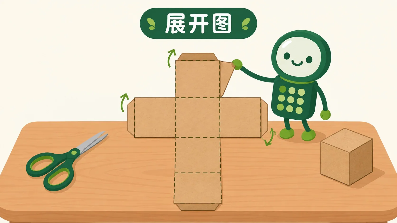 展开图：纸盒摊平成十字形