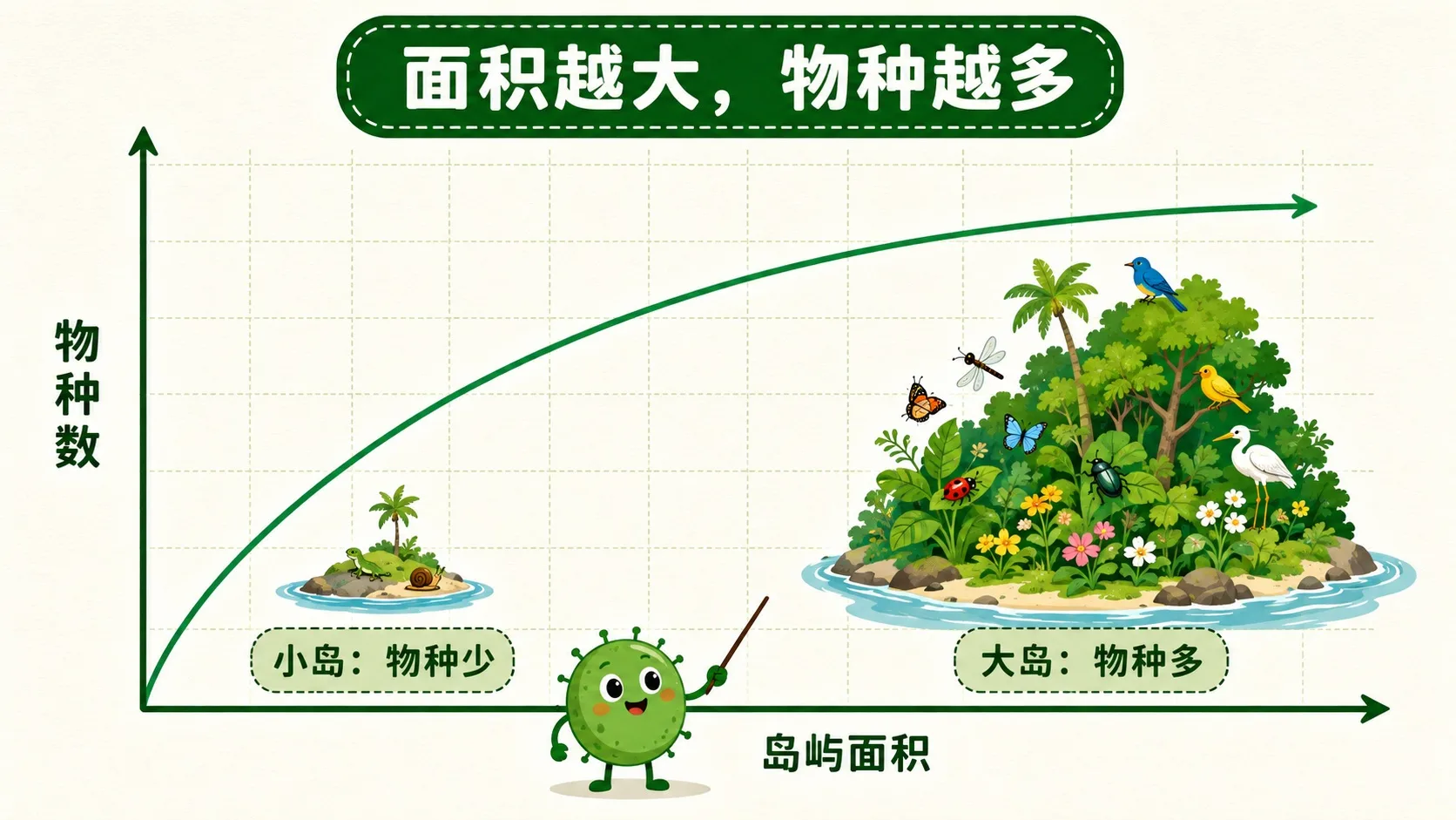 岛屿面积—物种数曲线：面积越大物种越多
