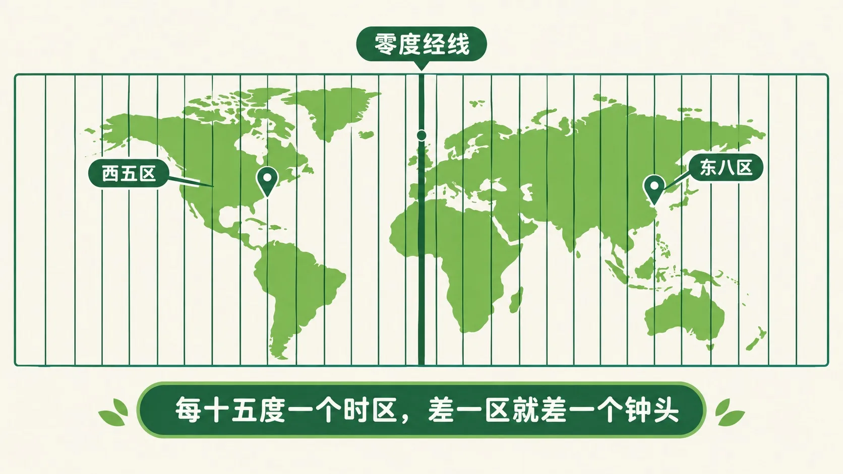 世界时区拼图，零度经线与东西时区