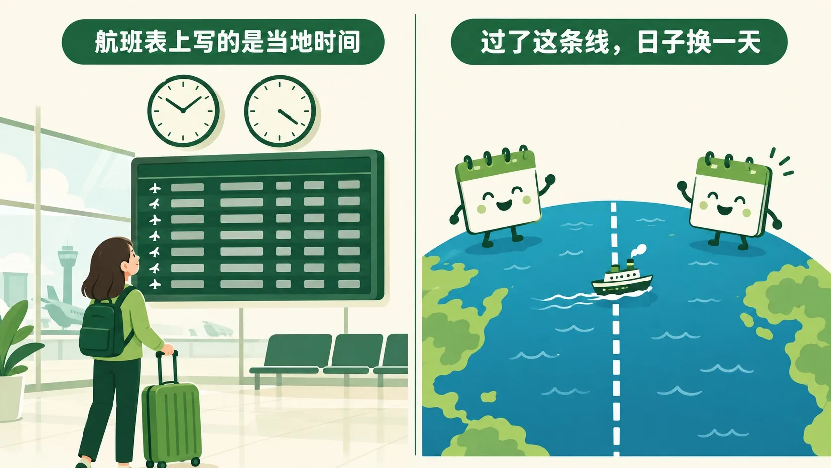 航班表上的当地时间与国际日期变更线