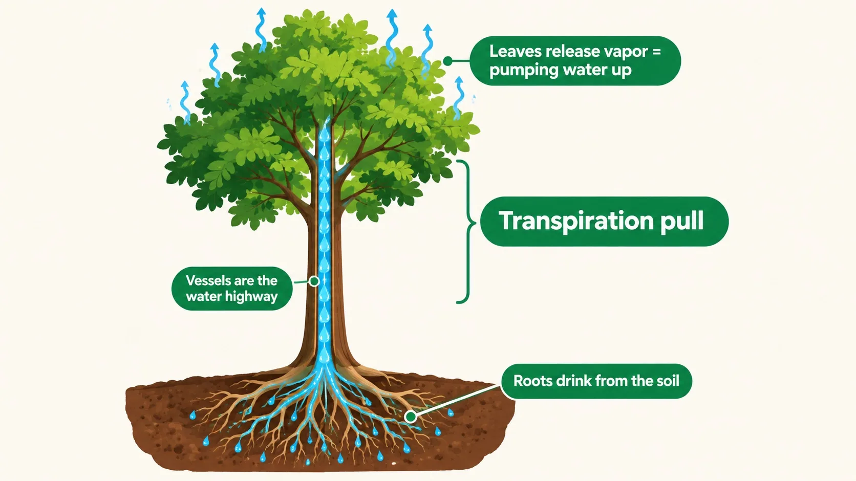蒸腾拉力：从根到树梢的水柱
