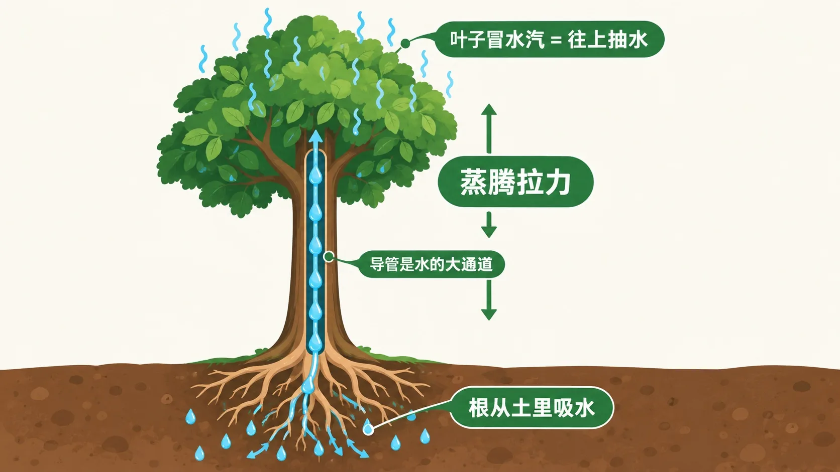 蒸腾拉力：从根到树梢的水柱