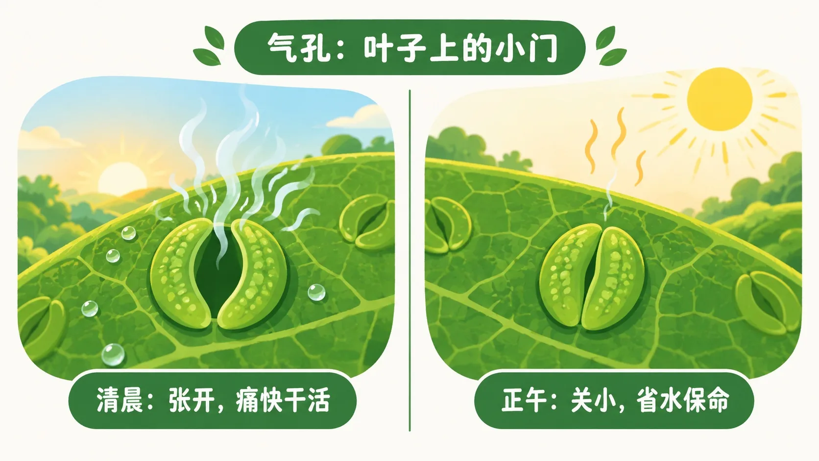 气孔开合与湿度：清晨张开、正午关小