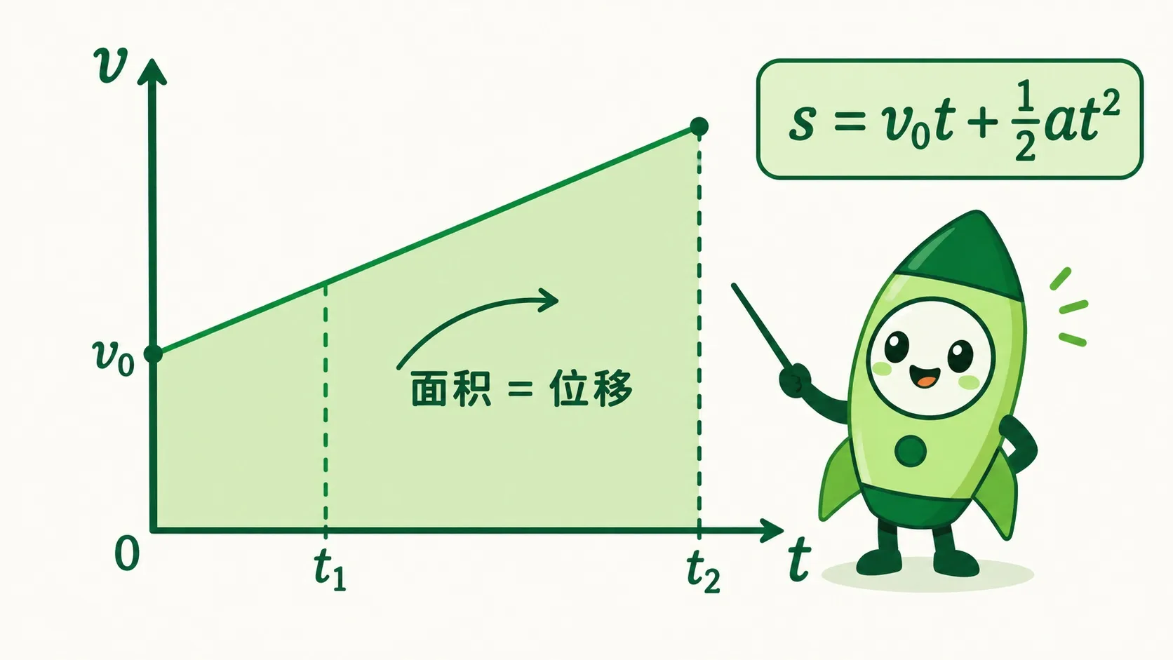 v-t 直线与梯形面积：面积=位移