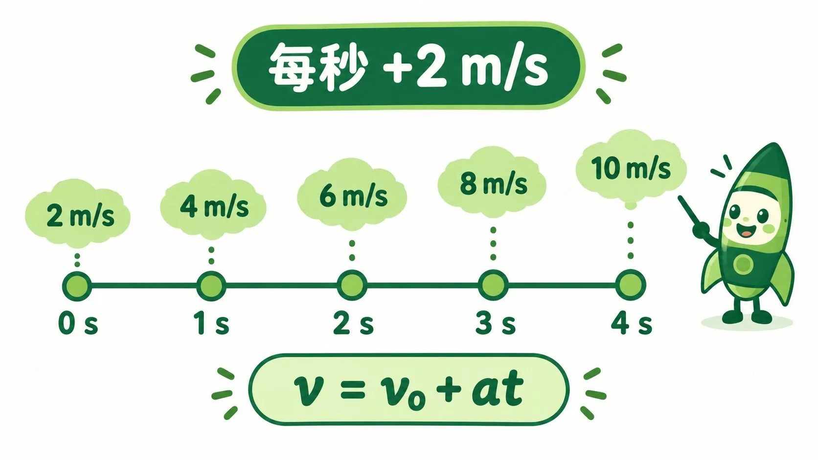 等时间间隔速度标记：2、4、6、8、10 m/s