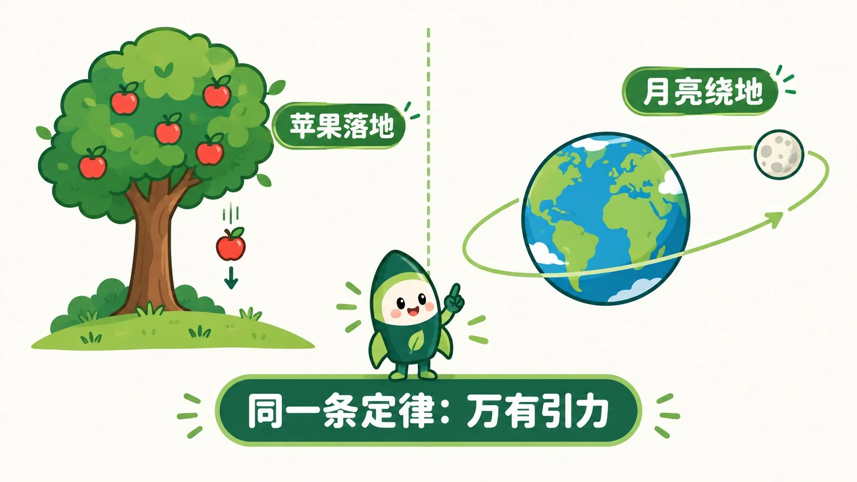 苹果落地与月亮绕地：同一条定律
