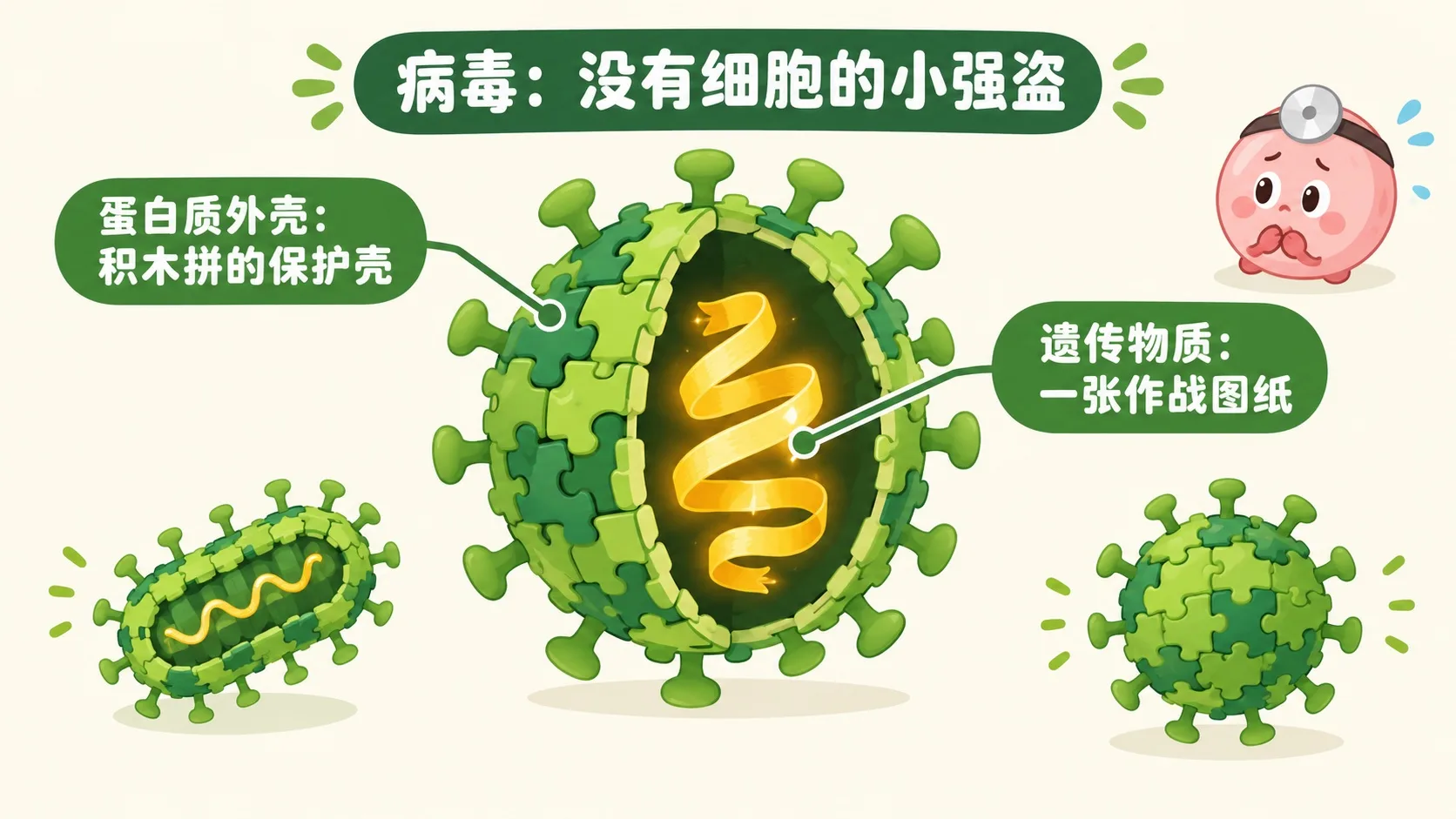 病毒结构：蛋白质外壳与遗传物质
