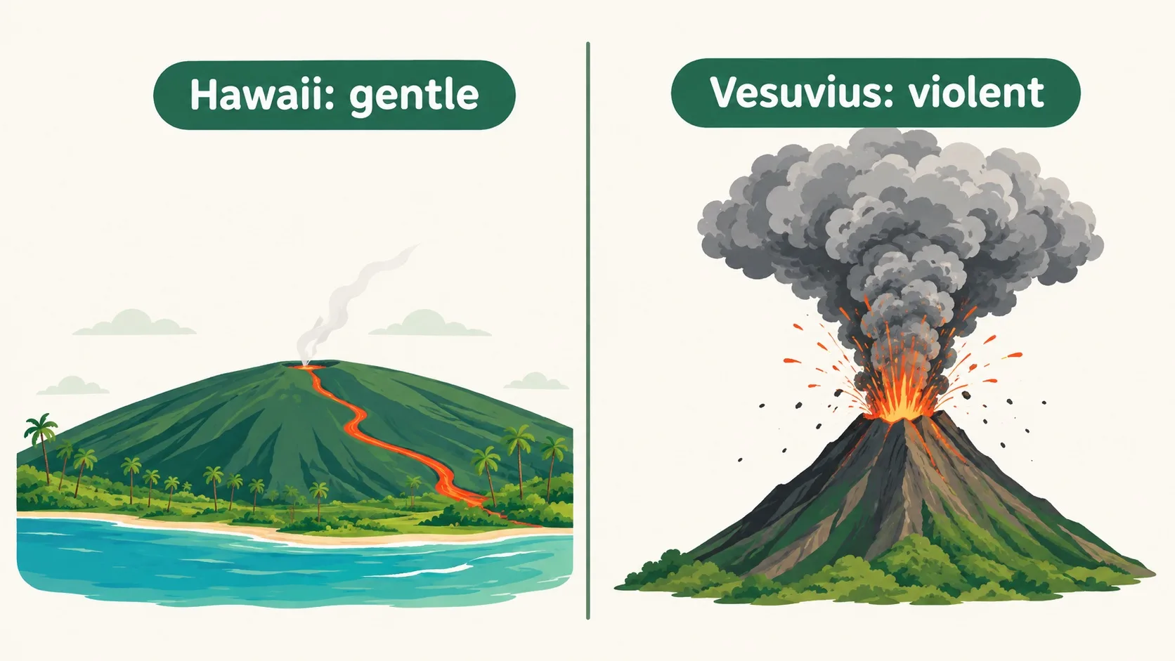 夏威夷盾状火山与维苏威锥状火山对比
