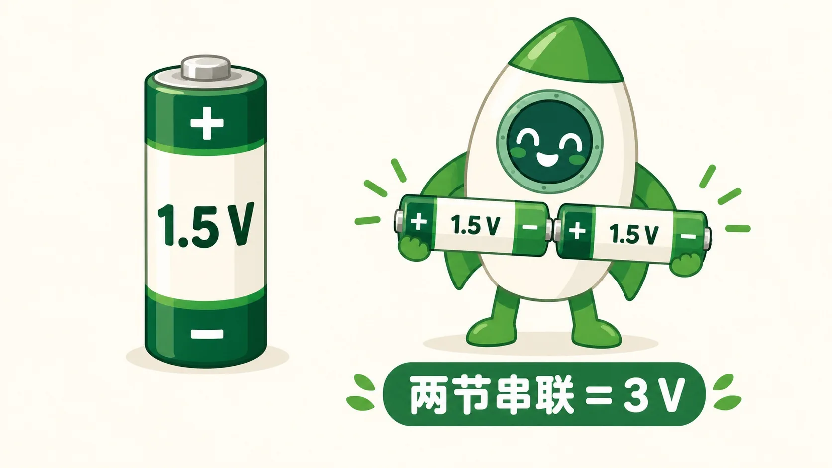 干电池 1.5V：两节串联 3V