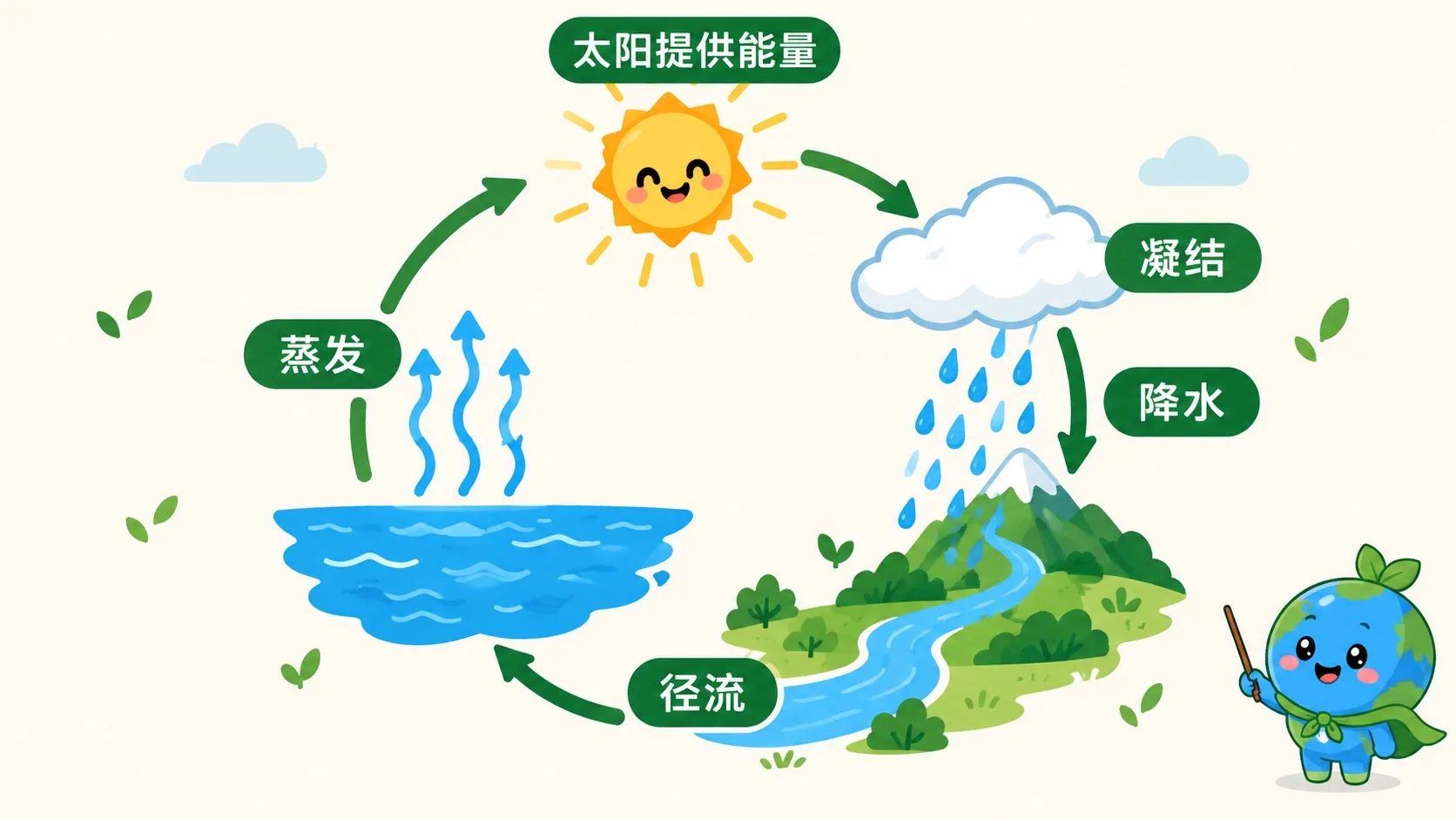 蒸发凝结降水径流的水循环圈