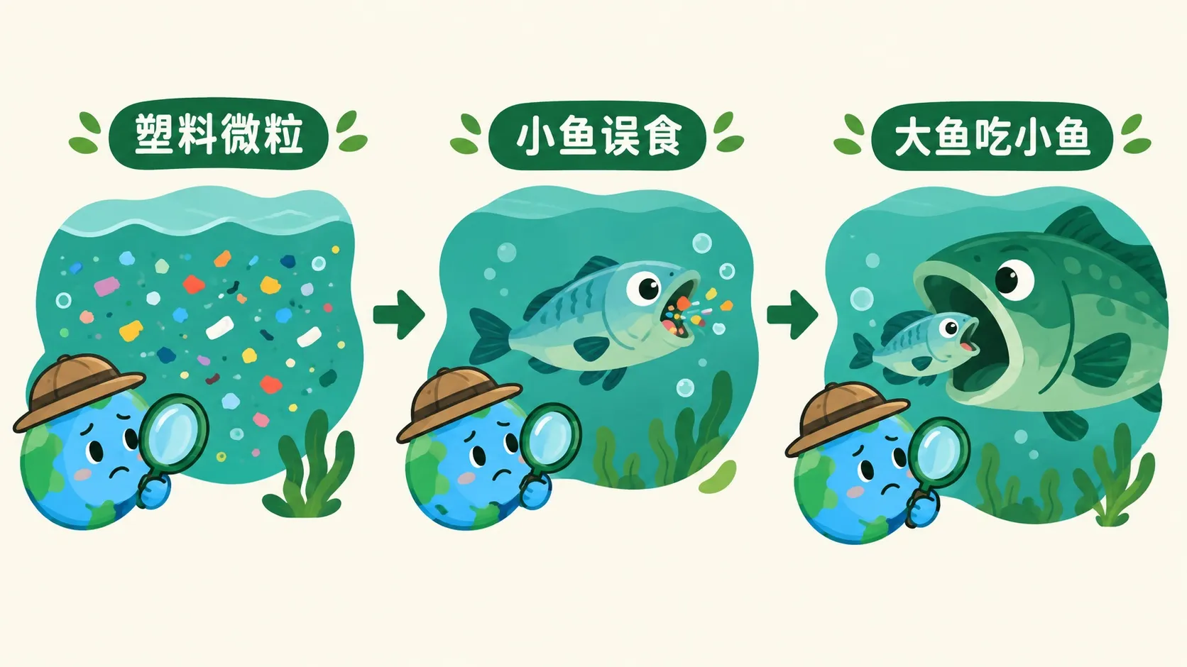 塑料微粒进食物链：小鱼误食、大鱼吃小鱼