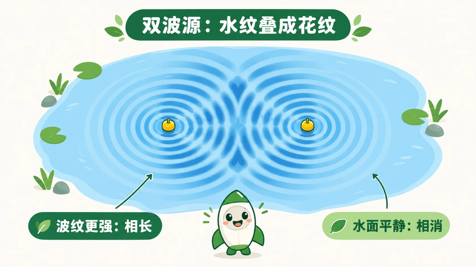 双波源水纹干涉花纹：相长与相消