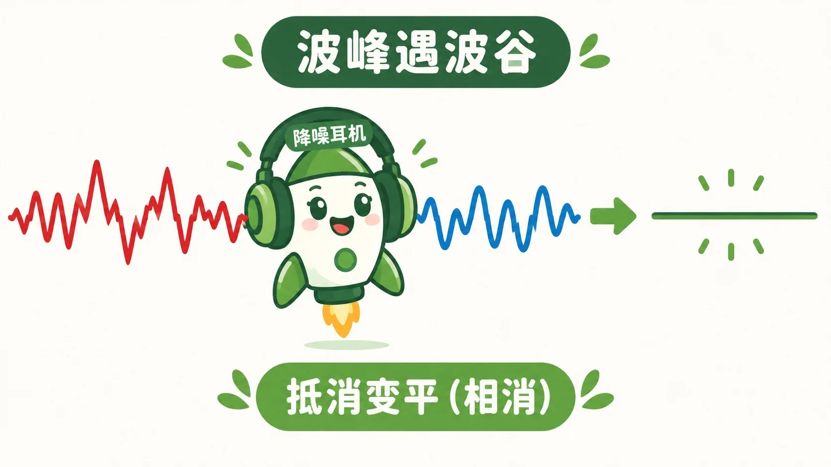 相消的应用：降噪耳机发出反相波抵消噪声