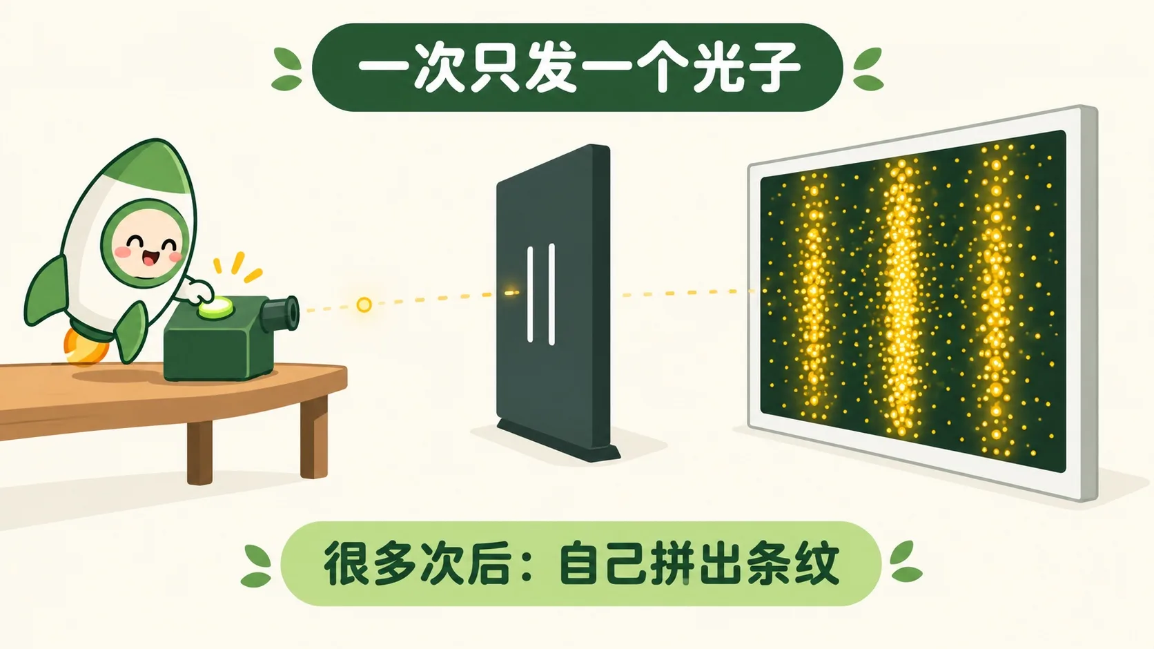 单光子双缝：很多次后自己拼出条纹