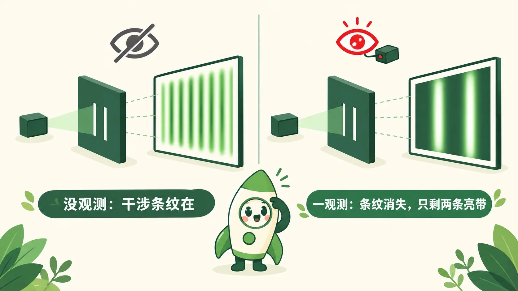 观测对比：条纹消失，只剩两条亮带