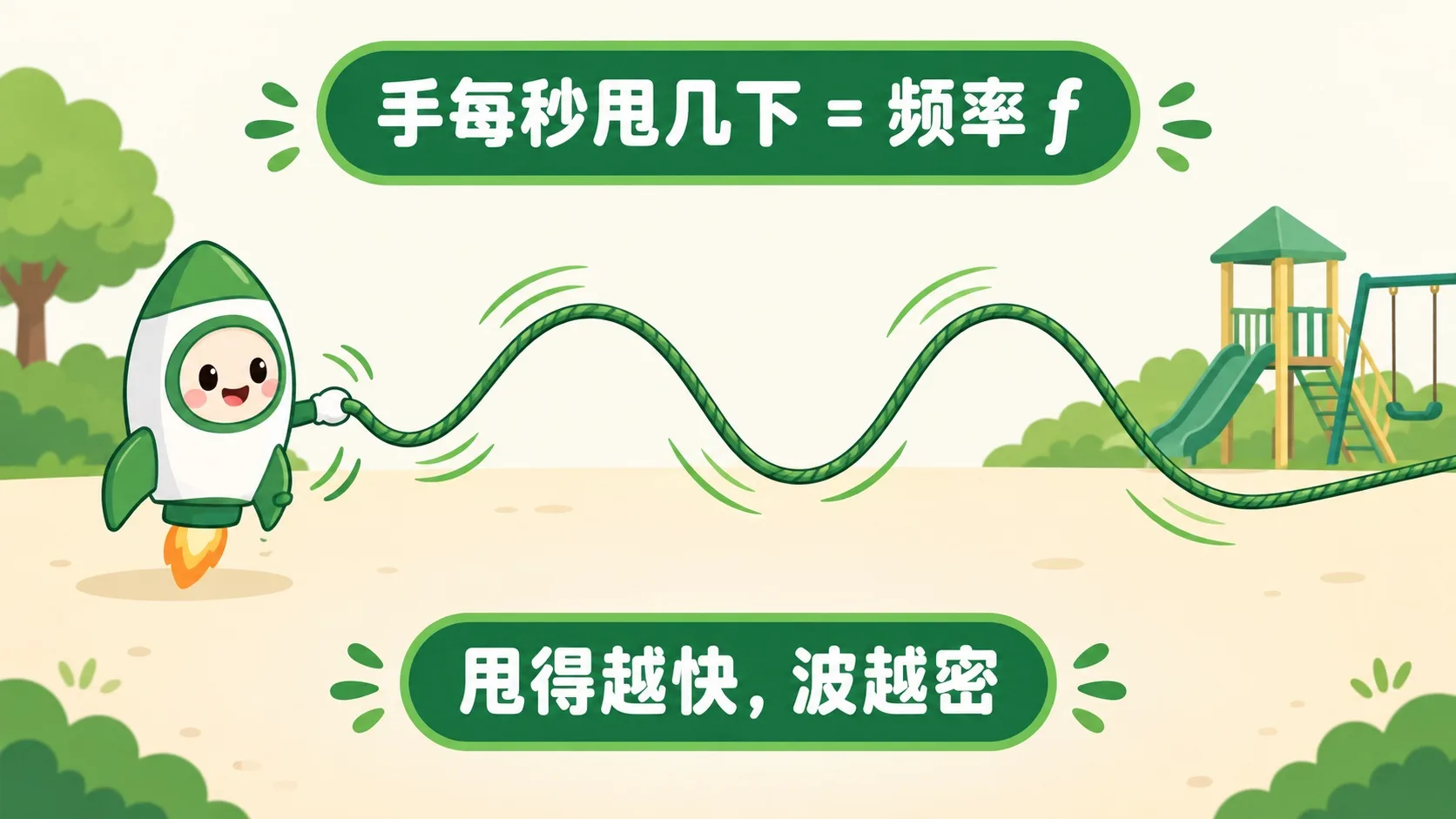 跳绳甩出的波：手每秒甩几下 = 频率