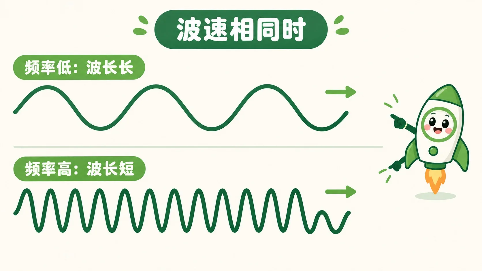 波速相同时：频率越高，波长越短