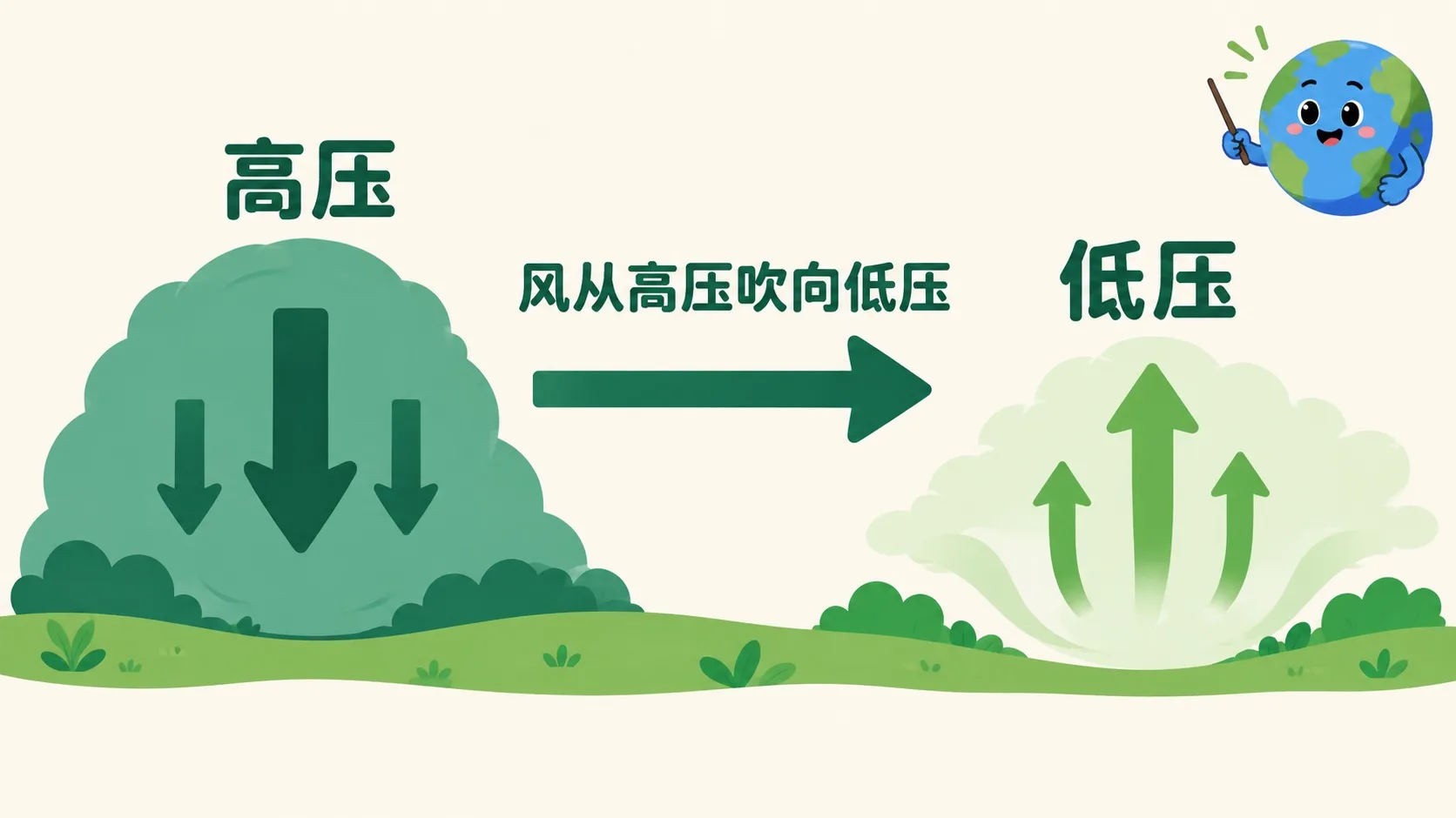 高压的空气流向低压形成风