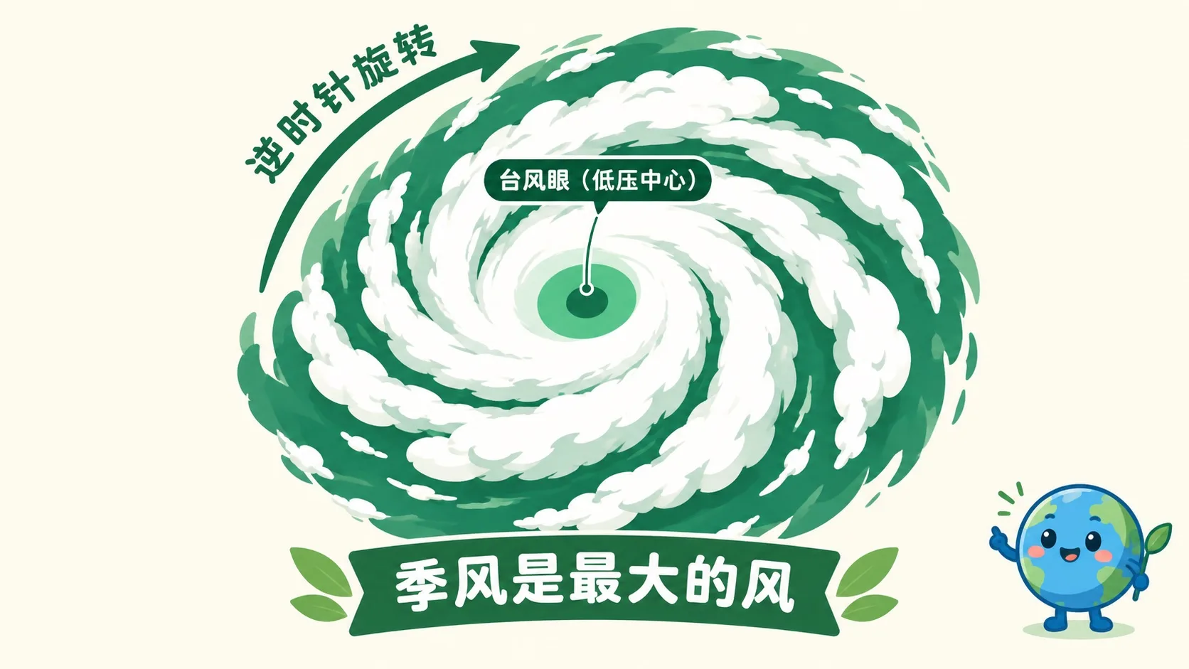 季风带来雨季台风是旋转的低压